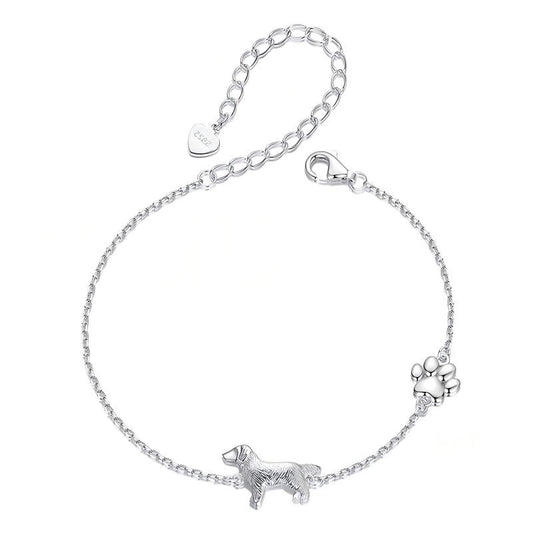 S925 Sterling Silver Golden Retriever Love Bracelet Paw Charm Adjustable Dog Lover Jewelry