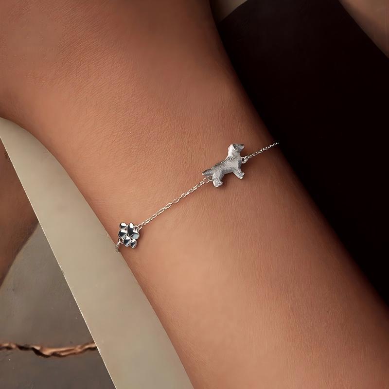 S925 Sterling Silver Golden Retriever Love Bracelet Paw Charm Adjustable Dog Lover Jewelry