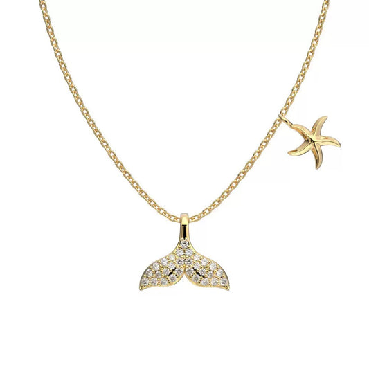 S925 Sterling Silver Starfish CZ Necklace Ocean Inspired Adjustable