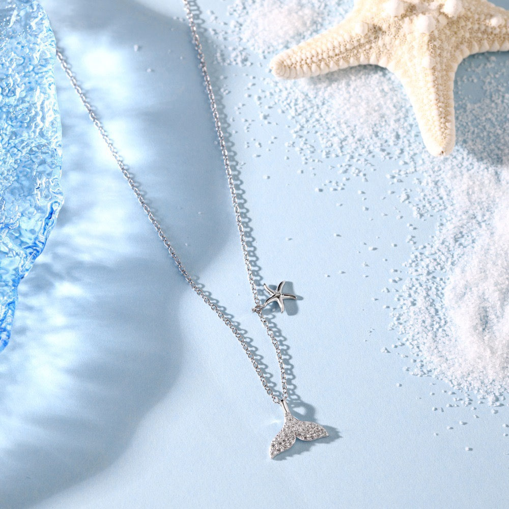 S925 Sterling Silver Starfish CZ Necklace Ocean Inspired Adjustable
