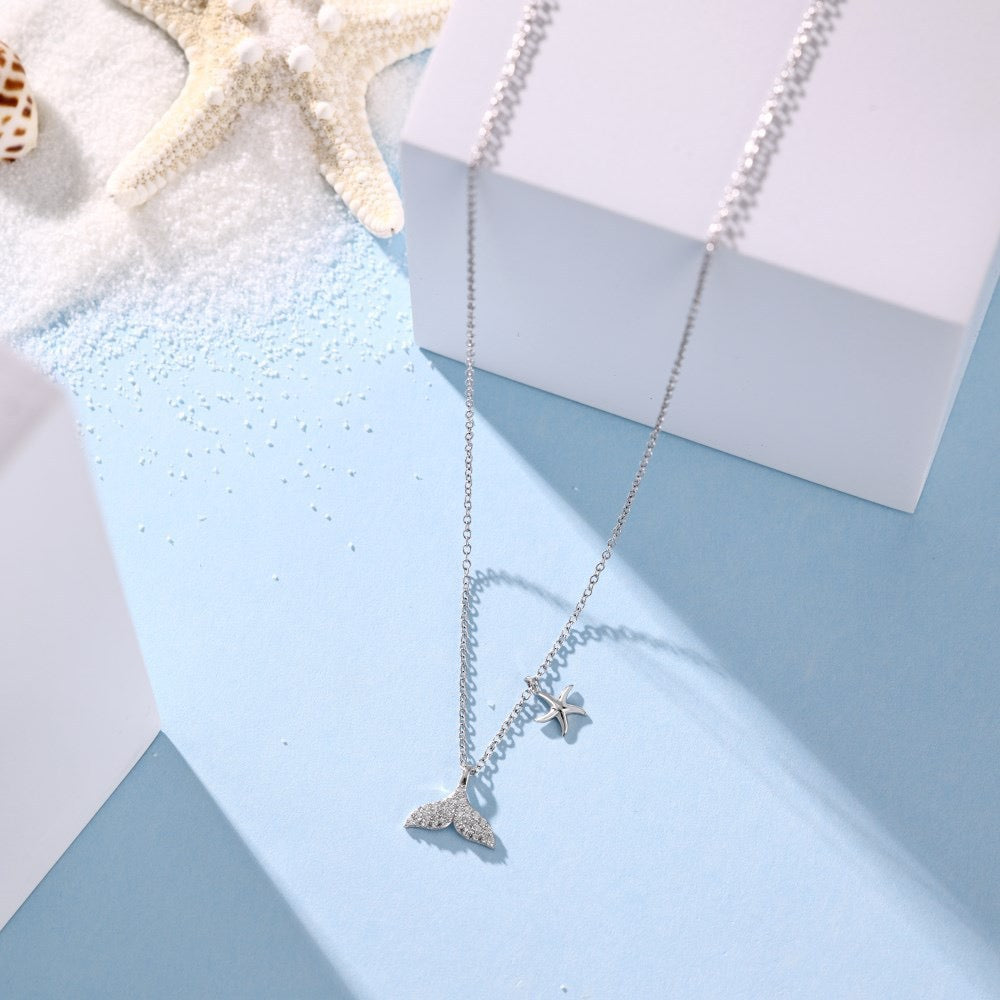 S925 Sterling Silver Starfish CZ Necklace Ocean Inspired Adjustable