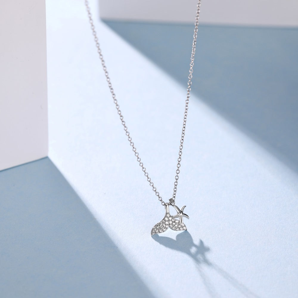 S925 Sterling Silver Starfish CZ Necklace Ocean Inspired Adjustable