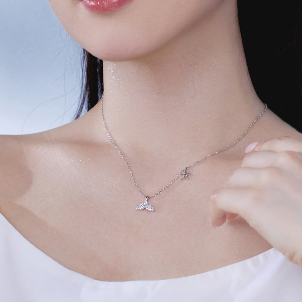 S925 Sterling Silver Starfish CZ Necklace Ocean Inspired Adjustable