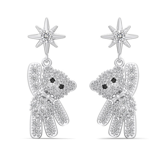 S925 Sterling Silver Teddy Bear CZ Stud Earrings Gold Plated