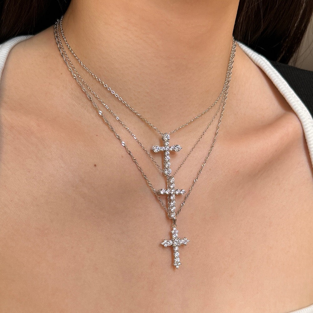S925 Sterling Silver Heart Cross Geometric Pendant Necklace Collection
