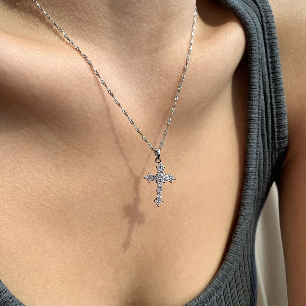 S925 Sterling Silver Heart Cross Geometric Pendant Necklace Collection
