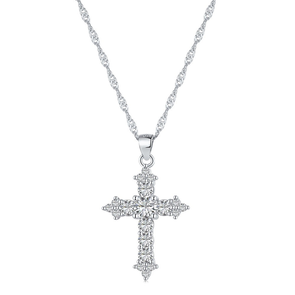 S925 Sterling Silver Heart Cross Geometric Pendant Necklace Collection
