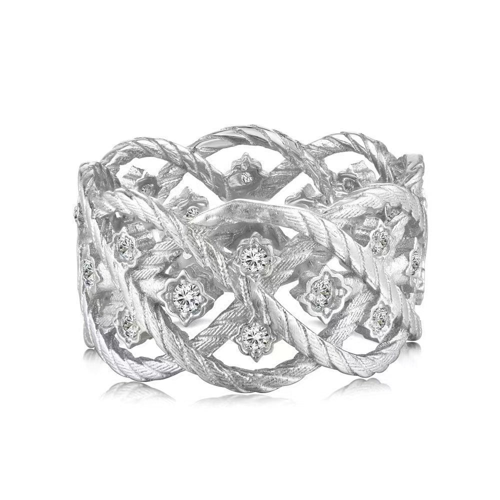 S925 Sterling Silver Gold Plated Cross Hollow CZ Ring Adjustable