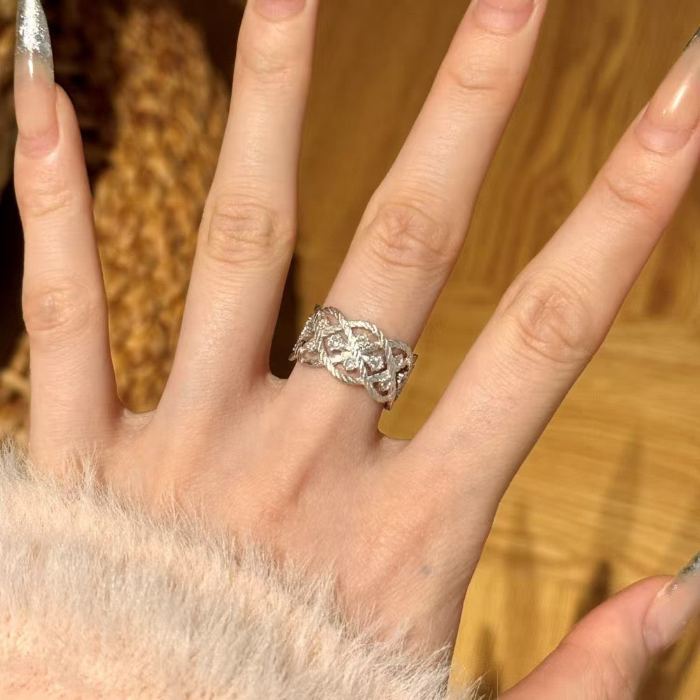 S925 Sterling Silver Gold Plated Cross Hollow CZ Ring Adjustable