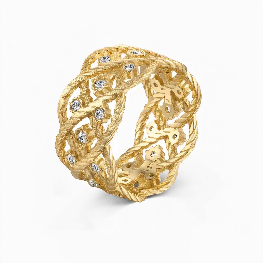 S925 Sterling Silver Gold Plated Cross Hollow CZ Ring Adjustable