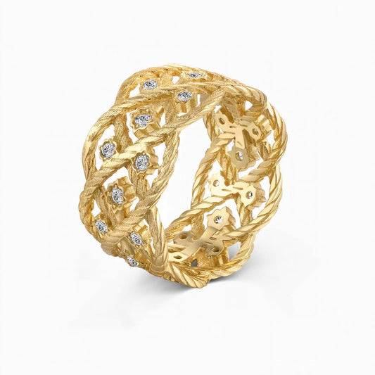 S925 Sterling Silver Gold Plated Cross Hollow CZ Ring Adjustable
