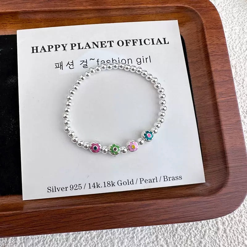 “Rainbow Smile” S925 Sterling Silver Rainbow Smile Beaded Bracelet