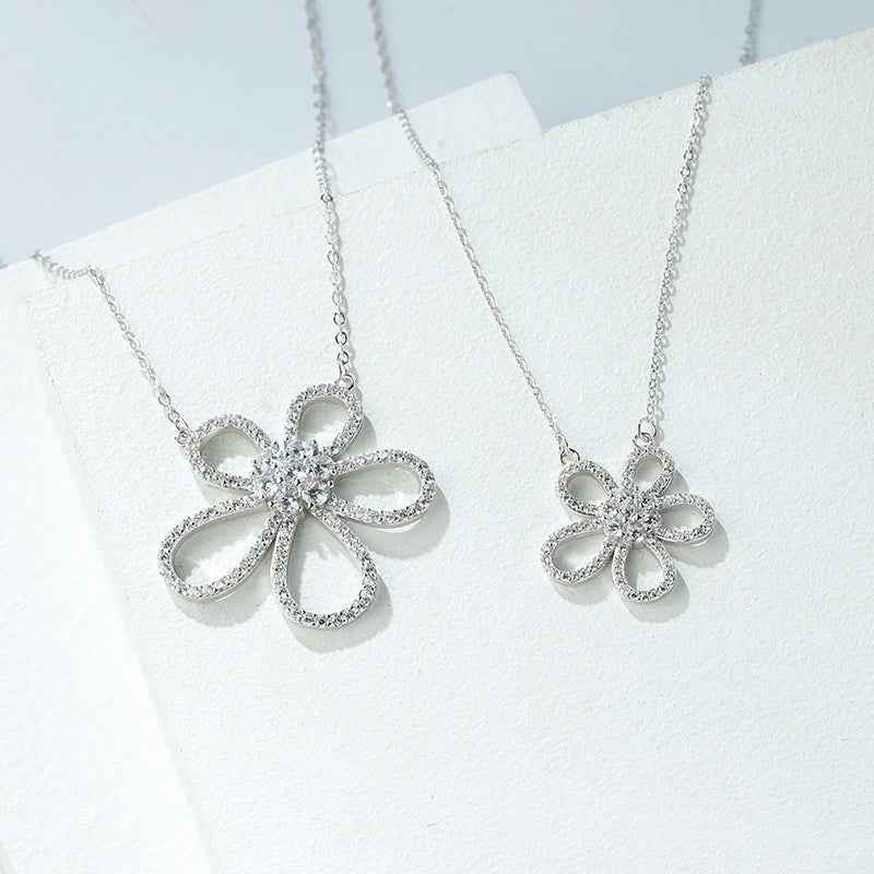 Camellia Radiance Floral Pavé Necklace 925 Sterling Silver Zircon Pendant