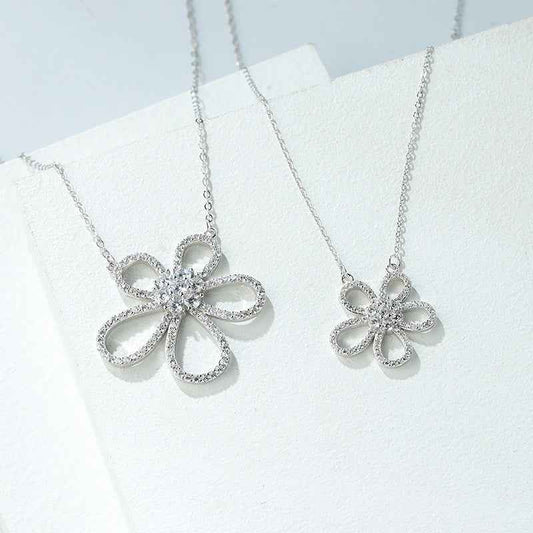 Camellia Radiance Floral Pavé Necklace 925 Sterling Silver Zircon Pendant