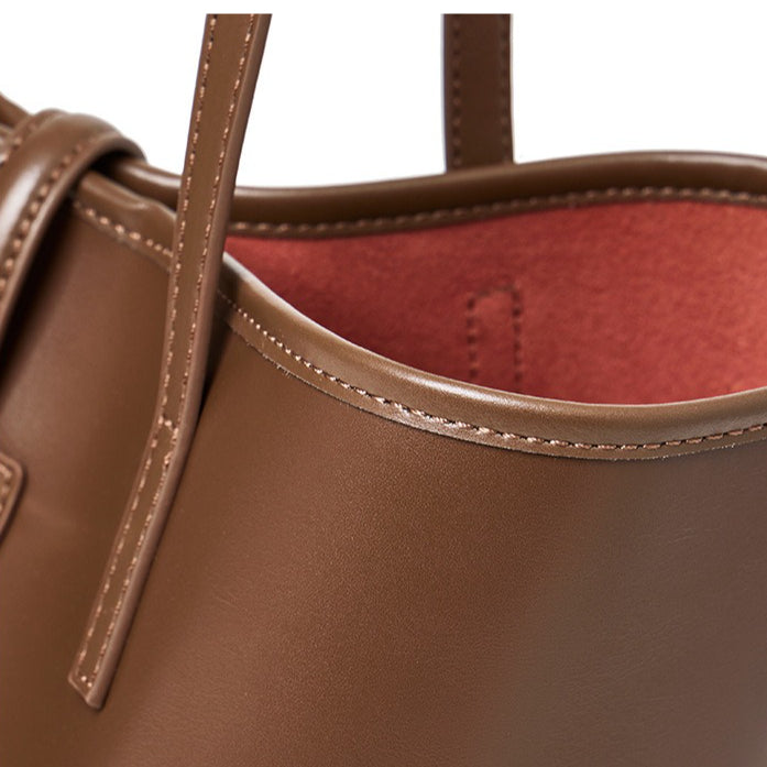 Women's Cowhide Tote Bag Set with Convertible Inner Pouch
