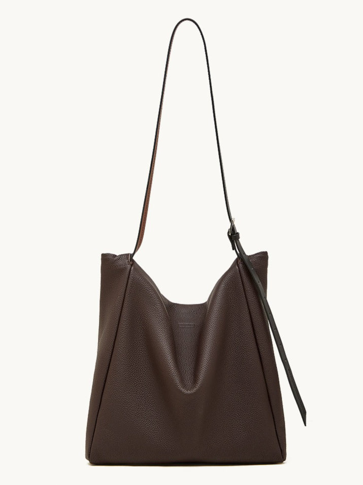 Women's Genuine Leather Slouch Tote Bag with Adjustable Strap & Detachable Pouch