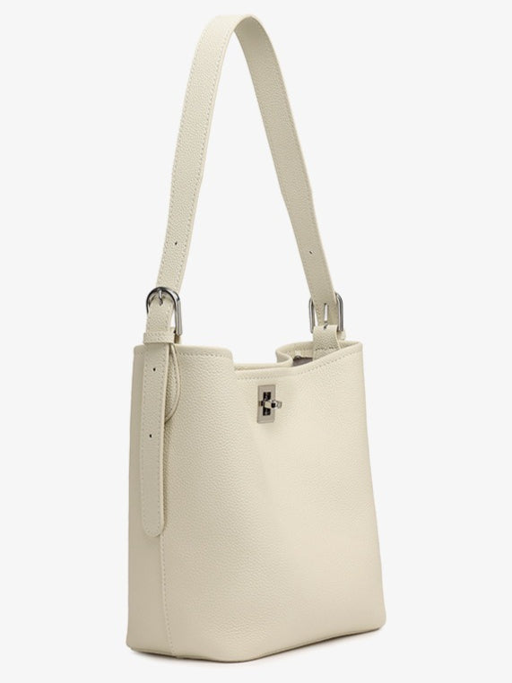 Women's Full-Grain Cowhide Sculpted Bucket Bag with Turn-Lock