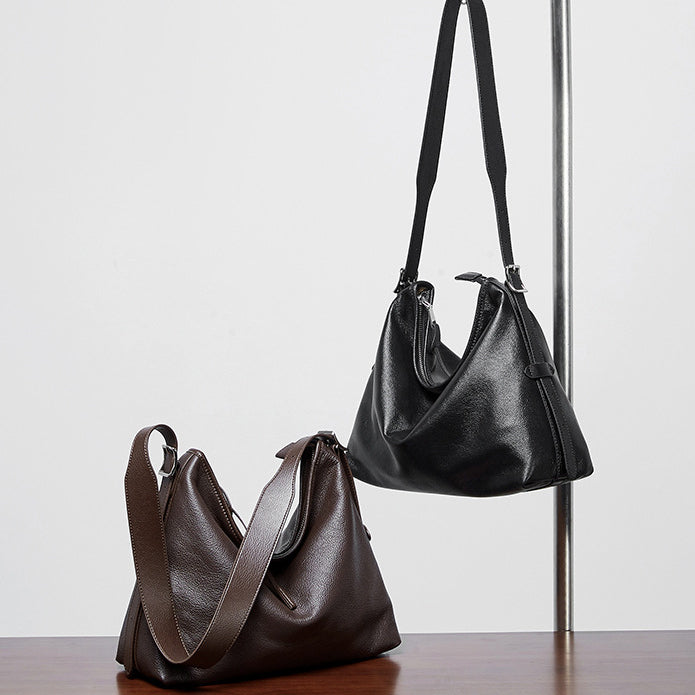 Women's Genuine Leather Retro Shoulder Tote Bag with Lock Detail