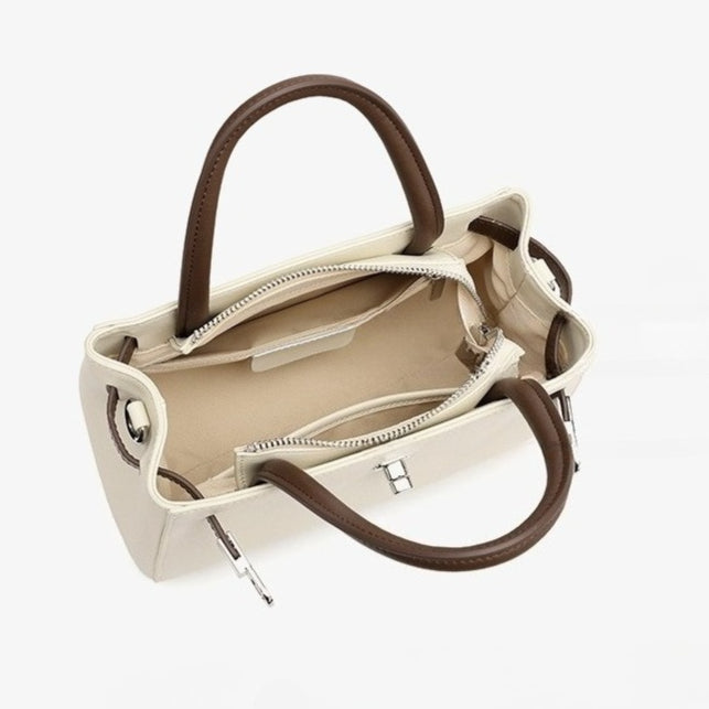 Women's Nappa Cowhide Turn-Lock Satchel with Detachable Strap