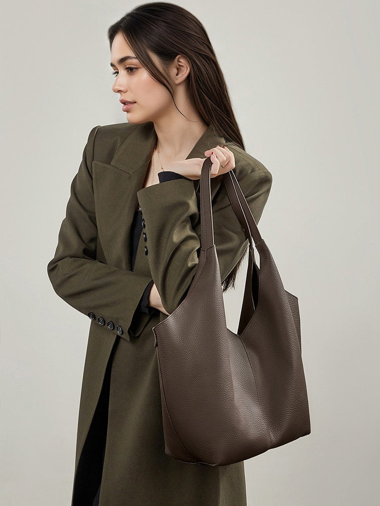 Women's Pebbled Cowhide V-Cut Hobo Shoulder Bag