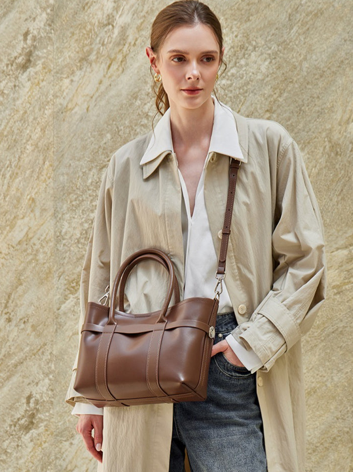 Women's Top-Grain Cowhide Convertible Tote with Inner Pouch