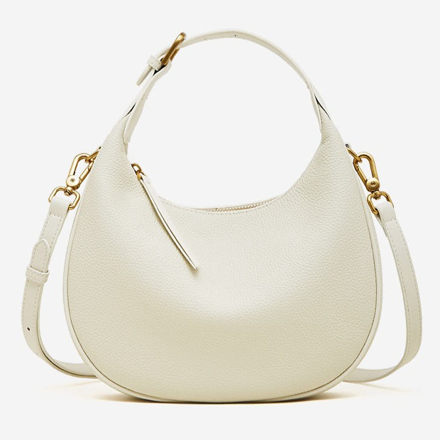 Women's Pebbled Cowhide Crescent Hobo Bag with Convertible Strap