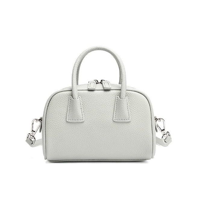 Women's Pebbled Cowhide Mini Boston Bag with Adjustable Strap