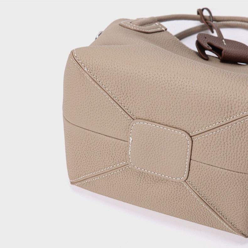 Women's Pebbled Cowhide Elephant Charm Mini Bucket Bag