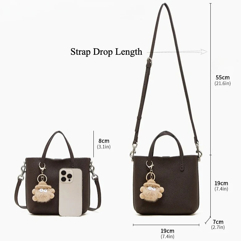 Women's Pebbled Cowhide Bucket Bag with Detachable Inner Pouch