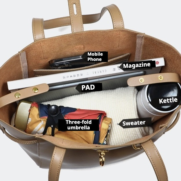 Women's Genuine Leather Vintage Lock Buckle Tote Bag with Large Capacity