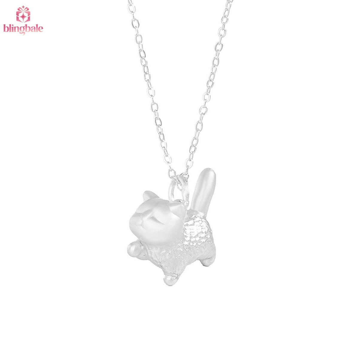 Playful Kitty Cat Pendant Necklace, S999 Sterling Silver Animal Jewelry