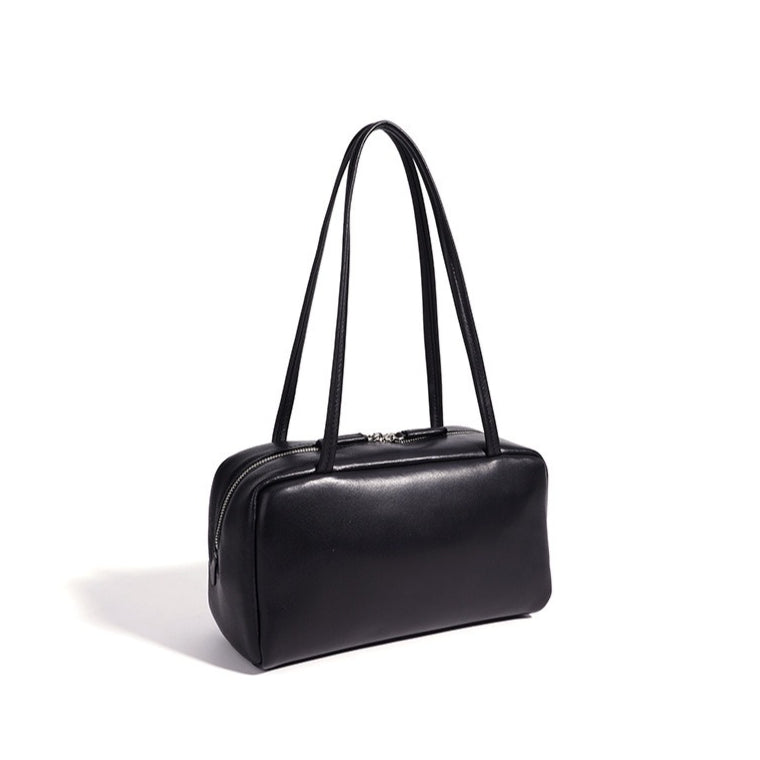 Women's Genuine Sheepskin Bowling Bag with Double Zipper