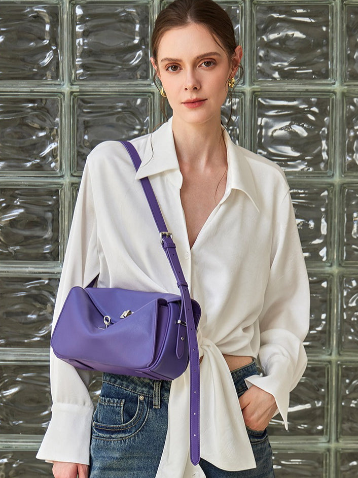 Women's Genuine Leather Envelope Flap Bag with Twist-Lock