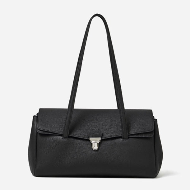 Women's Pebbled Cowhide Flap Tote with Twist-Lock Closure