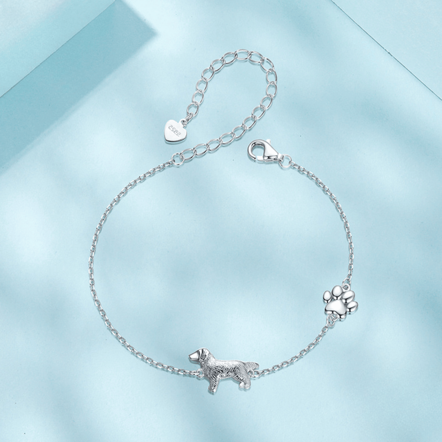 S925 Sterling Silver Golden Retriever Love Bracelet Paw Charm Adjustable Dog Lover Jewelry