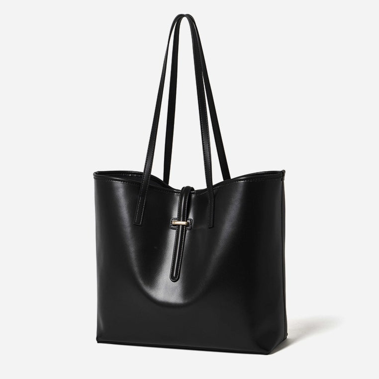 Women's Cowhide Tote Bag Set with Convertible Inner Pouch