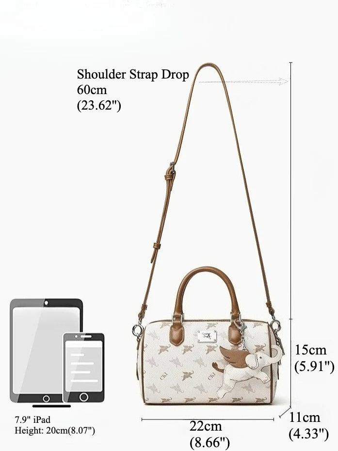 Women's Flying Elephant Monogram Mini Boston Bag with Charm