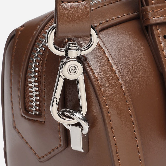 Women's Cowhide Retro Boston Barrel Bag with Adjustable Strap