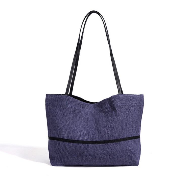 Women's Linen Tote Bag with Structured Base and Wide Straps