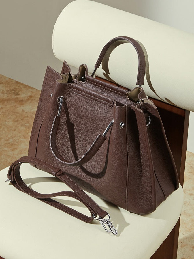 Women's Full-Grain Pebbled Cowhide Trapezoid Tote