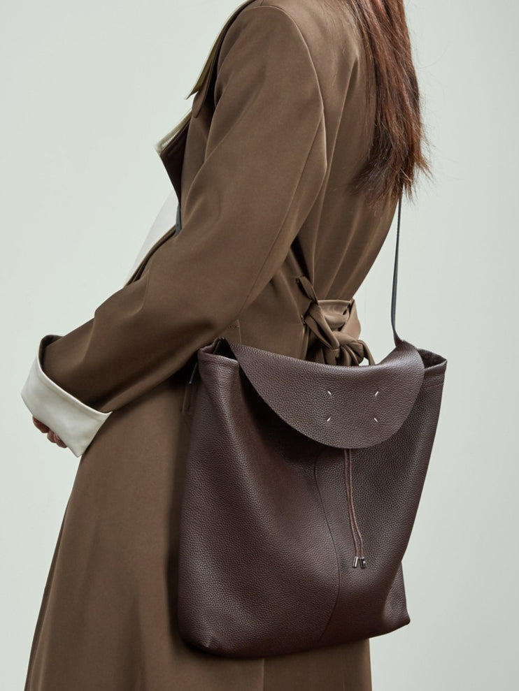 Women's Genuine Leather Slouch Tote Bag with Adjustable Strap & Detachable Pouch