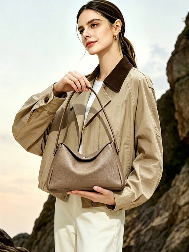Women's Lychee-Grain Cowhide Convertible Hobo Bag