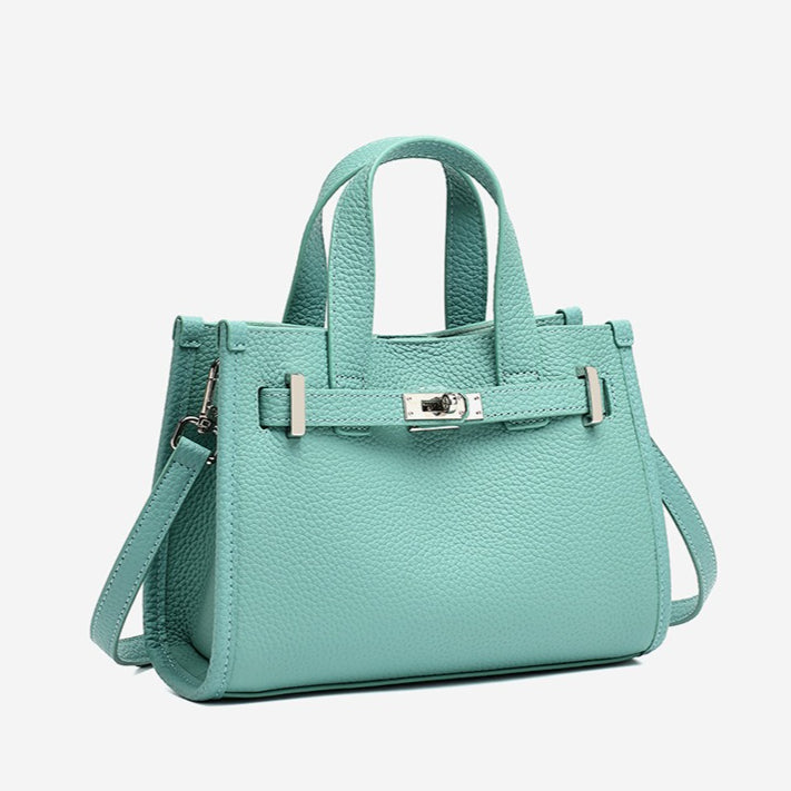 Women's Pebbled Cowhide Kelly Bag with Metal Turn-Lock
