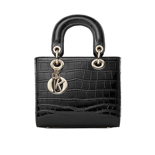 Women's Genuine Leather Croc Embossed Top Handle Crossbody Bag