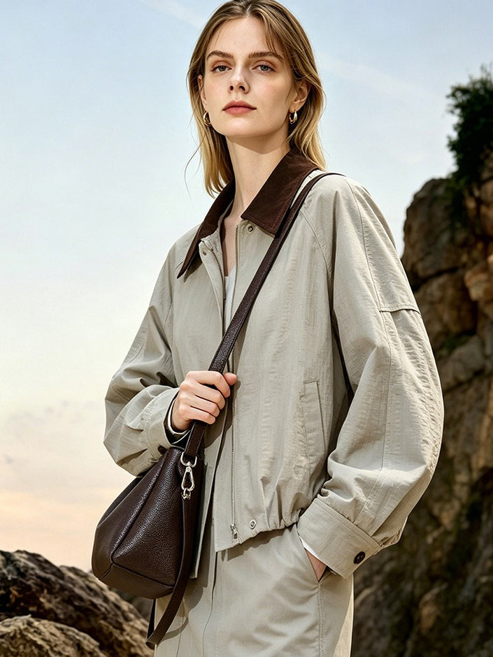 Women's Lychee-Grain Cowhide Convertible Hobo Bag