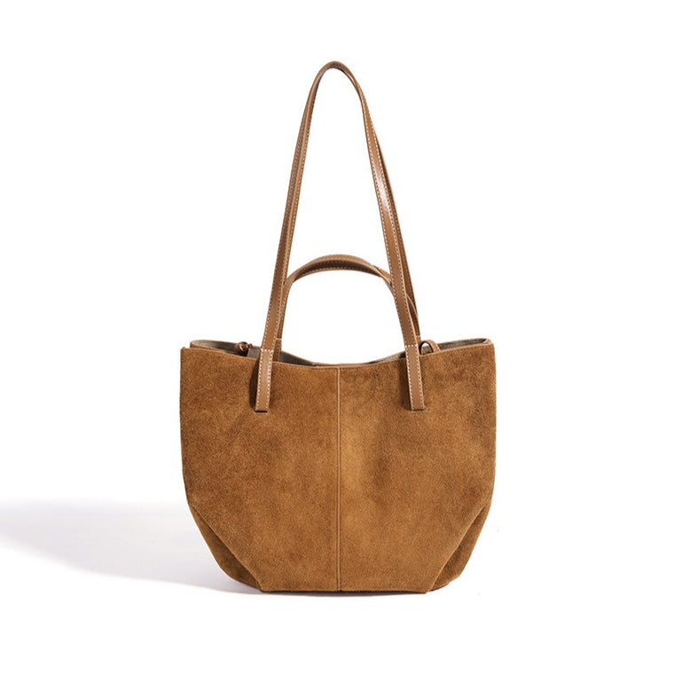 Women's Genuine Suede Tote Bag with Detachable Pouches