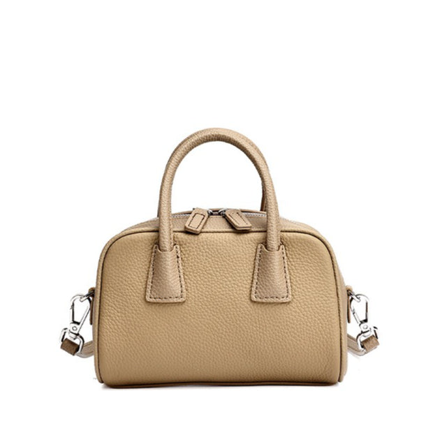 Women's Pebbled Cowhide Mini Boston Bag with Adjustable Strap