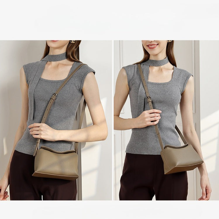 Women's Pebbled Cowhide Flap Crossbody Bag with Hidden Clasp