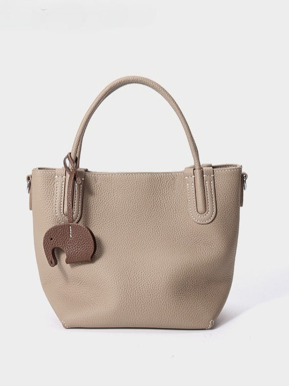 Women's Pebbled Cowhide Elephant Charm Mini Bucket Bag