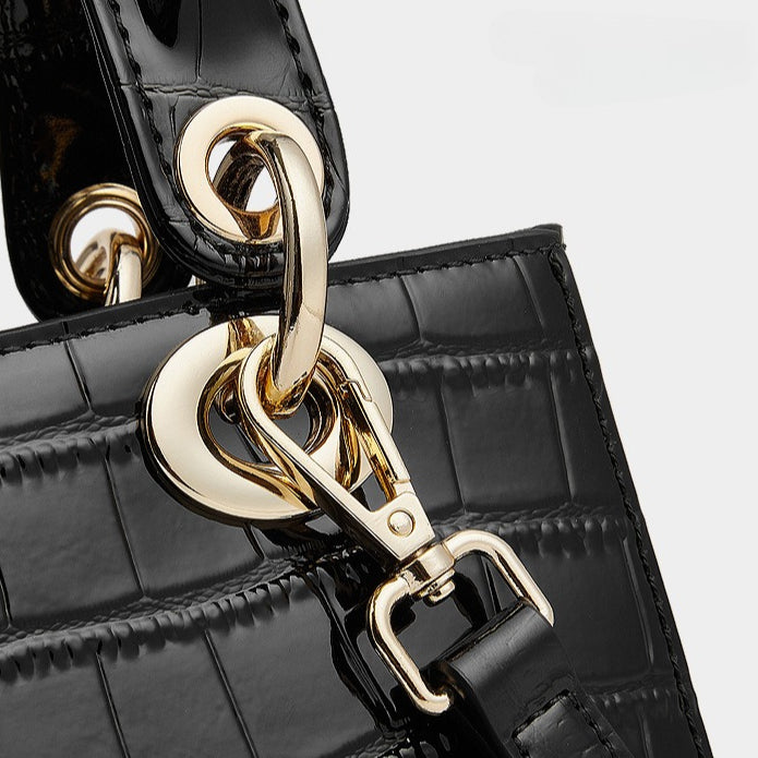 Women's Genuine Leather Croc Embossed Top Handle Crossbody Bag